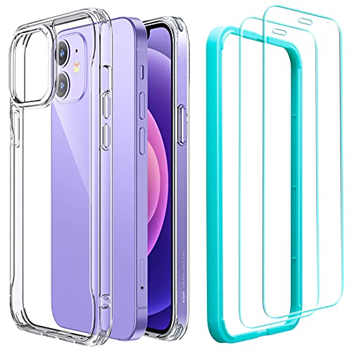 ESR Funda Híbrida Compatible con iPhone 12/12 Pro 6.1'' con 2 Protector de Pantalla, Anti-Amarillea y Anti- Arañazos, Carcasa Silicona, Transparente