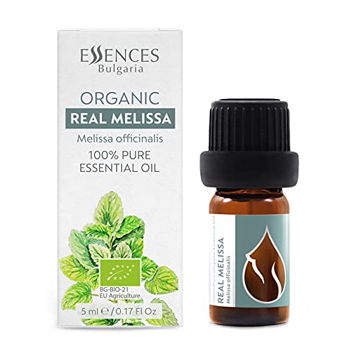 Essences Bulgaria Aceite Esencial de Melisa/Bálsamo de limón Orgánico 5ml, 100% Puro, Sin Diluir, Grado Terapéutico, De Granja Familiar, Aceite de Melissa officinalis Certificado Orgánico