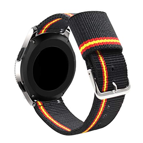 Estuyoya - Pulsera de Nailon Compatible con Samsung Galaxy Watch 3 45mm/ Gear S3 Frontier/Classic/Colores Bandera de España 22mm Ajustable Transpirable Deportiva Casual Elegante - Lineblack