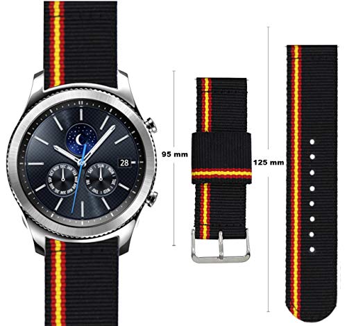 Estuyoya - Pulsera de Nailon Compatible con Samsung Galaxy Watch 3 45mm/ Gear S3 Frontier/Classic/Colores Bandera de España 22mm Ajustable Transpirable Deportiva Casual Elegante - Lineblack