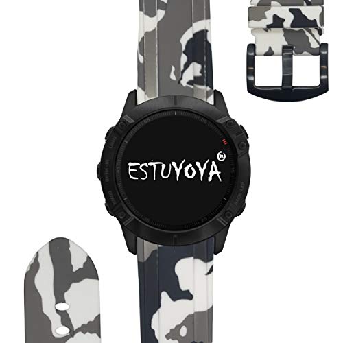 ESTUYOYA - Pulsera de Silicona Compatible con Garmin Fenix 6X / Fenix 6X Pro/Fenix 5X / Fenix 5X Plus/Fenix 3 / Fenix 3 HR Colores de Camuflaje del Ejercito, 26mm - Blanco