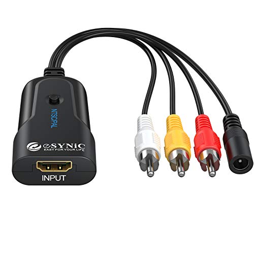 eSynic HDMI a RCA Convertidor Cable 1080P HDMI a Audio Video Converter Soporta HDMI 1.3 y soporta PAL/NTSC. Dos formatos de TV estándar para Fire Stick PS3 DVD, Roku TV