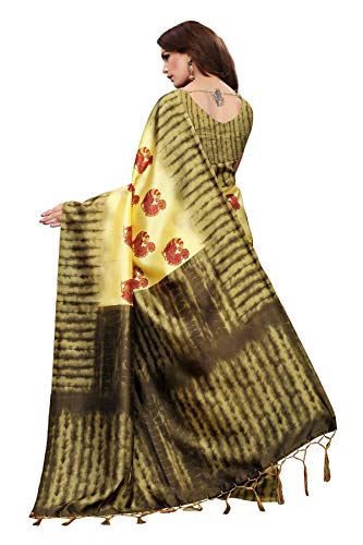 ETHNICMODE Women's Art Silk Fabrics Multi-Colored Printed Sari with Blouse Piece (Fabric) NAGMAA Lemon