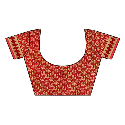 ETHNICMODE Women's Banarasi Art Silk Fabrics Multi-Colored Printed Sari with Blouse Piece (Fabric) ANJANA Mehendi