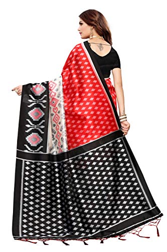 ETHNICMODE Women's Banarasi Art Silk Fabrics Multi-Colored Printed Sari with Blouse Piece (Fabric) Sandhya Black
