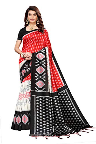 ETHNICMODE Women's Banarasi Art Silk Fabrics Multi-Colored Printed Sari with Blouse Piece (Fabric) Sandhya Black