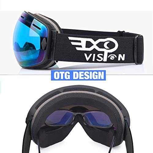 EXP VISION Gafas de esquí de snowboard para hombres, mujeres y jóvenes, gafas de esquí de snowboard con anti niebla y protección UV400, lentes duales, gafas de nieve (azul)