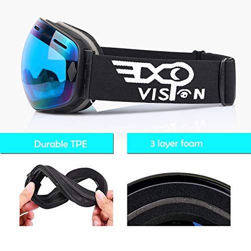 EXP VISION Gafas de esquí de snowboard para hombres, mujeres y jóvenes, gafas de esquí de snowboard con anti niebla y protección UV400, lentes duales, gafas de nieve (azul)