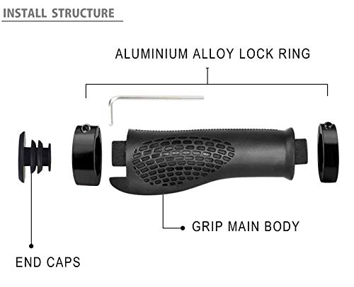 Exporee 1 par Puños para Manillar de Bicicleta, Manillares ergonómicos para Bicicleta, Mango de Goma Antideslizante, Cerradura de Aluminio Doble Puños para Bicicleta
