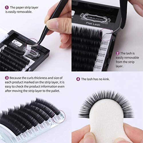 Extensiones de pestañas Flat Lash, extensiones de pestañas, accesorio de peluquería, D Curl, grosor 0,10 – 0,20 mm y longitud de 8 – 15 mm (0.20mm, MIX)