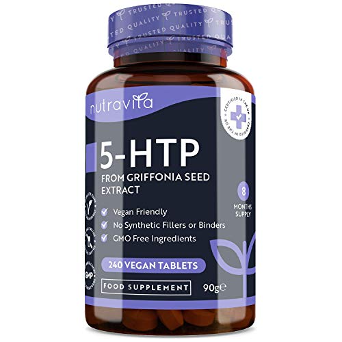 Extracto de semilla de Griffonia 5HTP 400mg - 240 tabletas veganas - Suministro de 8 meses de fuerza máxima 5HTP - Hecho en el Reino Unido por Nutravita