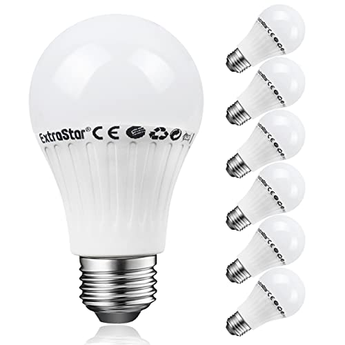 EXTRASTAR Bombilla LED E27 9W, Luz Blanca Fría 6500K, 720lm, Ángulo 220°, No Regulable, 6 Unidades