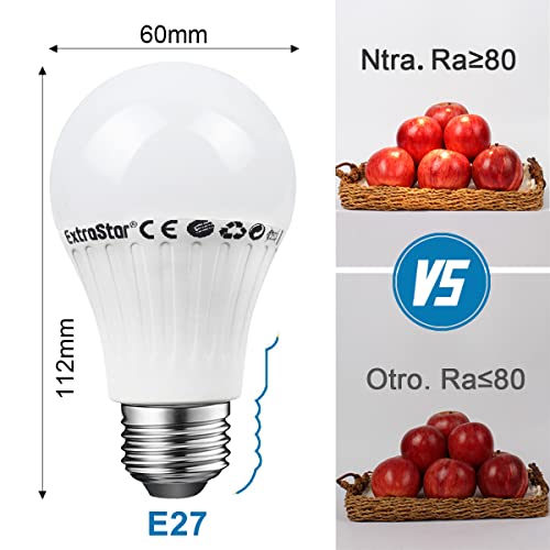 EXTRASTAR Bombilla LED E27 9W, Luz Blanca Fría 6500K, 720lm, Ángulo 220°, No Regulable, 6 Unidades