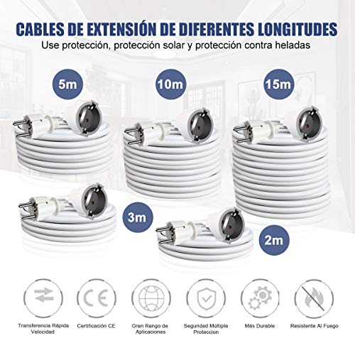 EXTRASTAR Cable Extensible con PROTECCIÓN, Cable Extensible electrico 10 Metros 230V / 16A / máx. 3680W Blanco