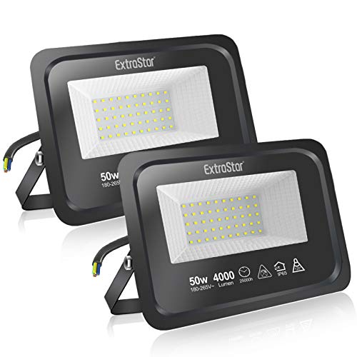 Extrastar Focos LED exterior 50W Potente Luces Led Exterior IP65, Luz Blanca frio 6500K [Clase de eficiencia energética A+]2 Unidades