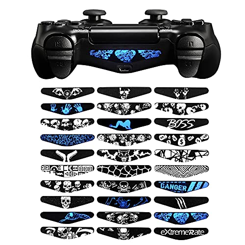 eXtremeRate 30 Piezas/Kit Adhesivo para PS4 Mando de la Barra luz Vinilo Pegatinas Calcomanías Skins Stickers Light Bar Cover para Playstation 4 Pro Slim Original Control(Modelo-10)