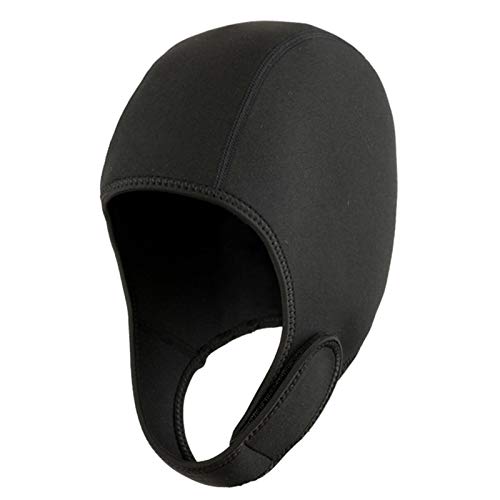 Faderr Gorro de natación con correa para la barbilla, gorro de natación térmica, gorro de natación caliente, gorro ajustable de neopreno, para surf, buceo, rafting, snorkel y buceo (negro)