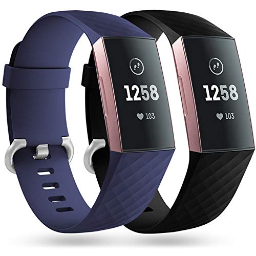 Faliogo 2 Paquetes Correa de Repuesto Compatible con Fitbit Charge 3 Correa/Fitbit Charge 4 Correa, Correas Deportivas Suaves para Mujeres, Pequeñas, Azul/Negro