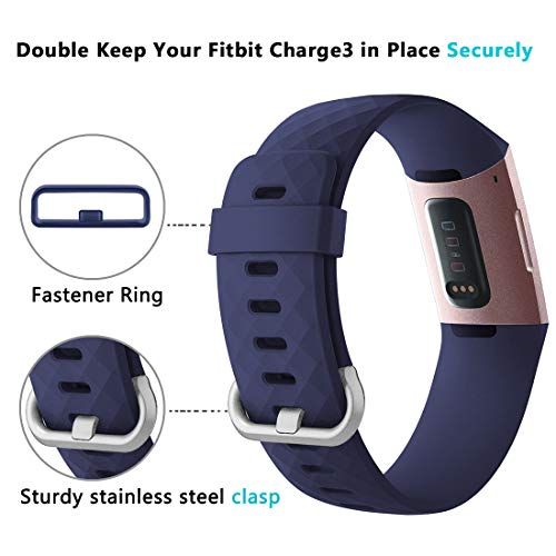 Faliogo 2 Paquetes Correa de Repuesto Compatible con Fitbit Charge 3 Correa/Fitbit Charge 4 Correa, Correas Deportivas Suaves para Mujeres, Pequeñas, Azul/Negro