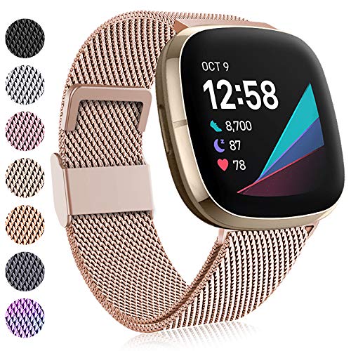 Faliogo Compatible con Fitbit Versa 3 Correa/Fitbit Sense Correa, Pulsera de Acero Inoxidable con Correa de Repuesto de Metal con Bloqueo Magnético único para Fitbit Versa 3/Sense, Pequeños Oro Real