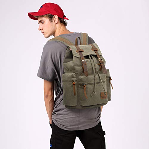 FANDARE Mochila de Senderismo Daypacks Computadoras Laptop Mochila Satchel Bookbag Alpinismo Multi-función Vintage Bolsa de Tela Verde