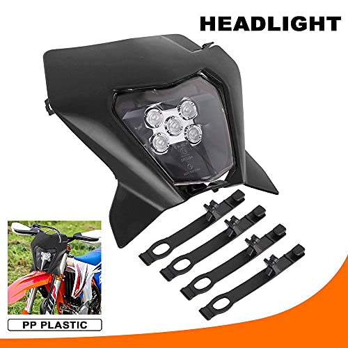 Faro delantero de motocicleta con carenado, luz diurna para KTM de 2018 EXC250, SX250, SXF250, EXC450, SX350, SXF450, EXC525 y 640LC4; dirt bike, motocross, enduro y supermoto; color negro