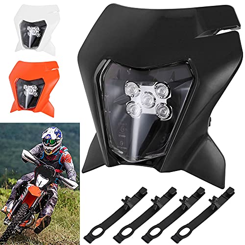 Faro delantero de motocicleta con carenado, luz diurna para KTM de 2018 EXC250, SX250, SXF250, EXC450, SX350, SXF450, EXC525 y 640LC4; dirt bike, motocross, enduro y supermoto; color negro