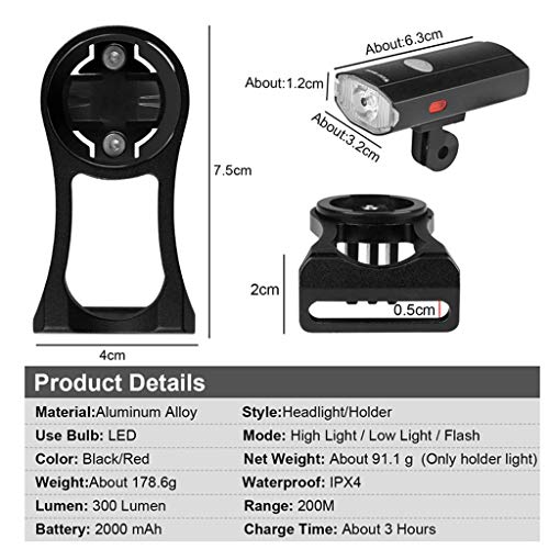 Faro delantero LED bicicleta luz 2000 mAh batería de litio 6 modo de luz con vástago de bicicleta tapa superior soporte de computadora para Garmin Bryton