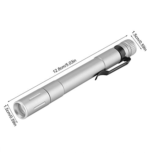 Faroles de mano Luz de la pluma LED Linterna de bolsillo Linterna portátil de aleación de aluminio Led médico para el médico, reparación, acampar al aire libre, emergencia(Silver)