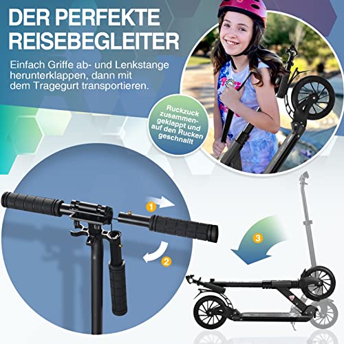 Fast 88 Patinete plegable para niños | Big Wheel Scooter Adultos City Roller con doble suspensión, patinete para adultos y niños, ruedas grandes de 200 mm para niños y jóvenes