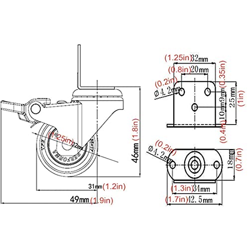 FBBSZSD Ruedas giratorias en Forma de L de 4 Piezas con Bloqueo Doble de Seguridad, Ruedas giratorias de Perfil bajo, Goma Blanda 360 °; Rueda giratoria, para Muebles, Carrito, Cuna, Sopor