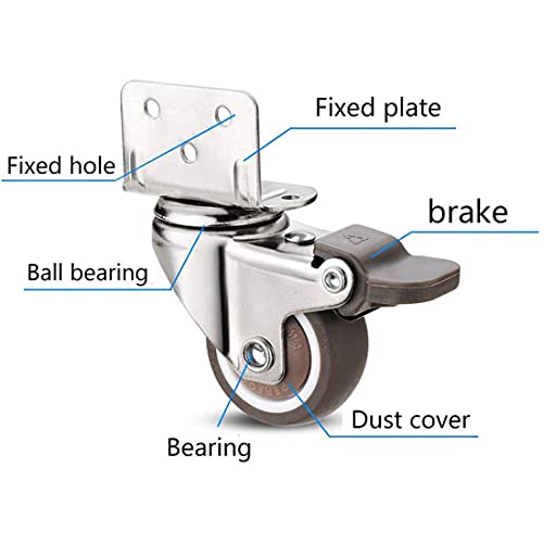 FBBSZSD Ruedas giratorias en Forma de L de 4 Piezas con Bloqueo Doble de Seguridad, Ruedas giratorias de Perfil bajo, Goma Blanda 360 °; Rueda giratoria, para Muebles, Carrito, Cuna, Sopor