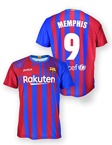 FC. Barcelona Camiseta Replica 1ª EQ. Temporada 21/22 Adulto - Producto con Licencia - 100% Poliéster – Dorsal 9 Memphis - Talla XXL