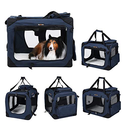 FEANDREA Bolsa de Transporte para Mascotas Transportín Plegable para Perro Portador Tela Oxford Azul Oscuro L 70 x 52 x 52 cm PDC70Z