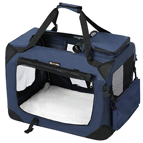 FEANDREA Bolsa de Transporte para Mascotas Transportín Plegable para Perro Portador Tela Oxford Azul Oscuro L 70 x 52 x 52 cm PDC70Z