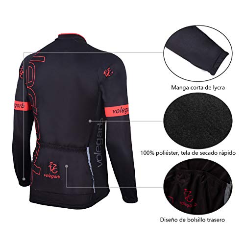 Feilaxleer Ropa Ciclismo Térmico Invierno para Hombre y Mujer - Ciclismo Maillot MTB de Manga Larga de Lana y Culotte Pantalones Acolchado 3D (Negro,L)