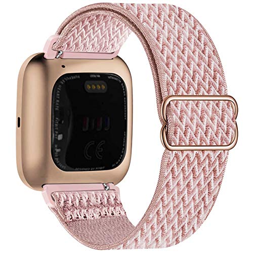 Fengyiyuda Nylon Correa Compatible con Fitbit Versa 2/Versa/Versa Lite/Versa SE,Elástico Bandas Suaves para Relojes Inteligentes, Seporte Hebillas Ajustables,correas de repuesto,Rose Pink