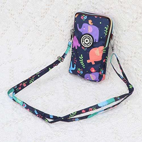 FENICAL bolso del teléfono con cremallera bolso con estampado de flores bolso de hombro de moda bolso del teléfono móvil para mujer bolsos colgantes para compras en viajes (elefante colorido)