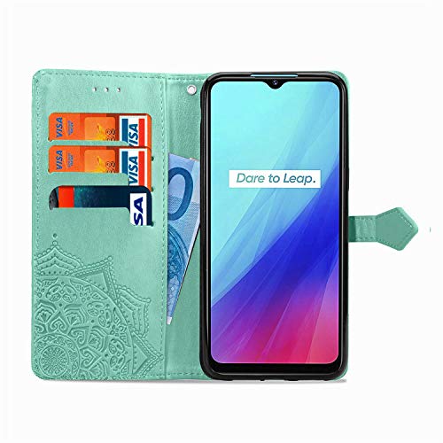 Fertuo Funda para Realme 6i / Realme 5 / 5i / Realme C3, Carcasa Libro con Tapa de Cuero Piel con Ranuras de Tarjeta, Cierre Magnético [Mandala] Wallet Case Flip Cover para OPPO Realme 6i, Verde