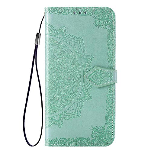 Fertuo Funda para Realme 6i / Realme 5 / 5i / Realme C3, Carcasa Libro con Tapa de Cuero Piel con Ranuras de Tarjeta, Cierre Magnético [Mandala] Wallet Case Flip Cover para OPPO Realme 6i, Verde