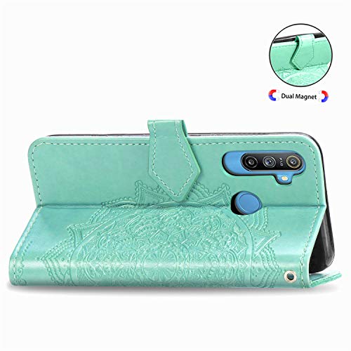 Fertuo Funda para Realme 6i / Realme 5 / 5i / Realme C3, Carcasa Libro con Tapa de Cuero Piel con Ranuras de Tarjeta, Cierre Magnético [Mandala] Wallet Case Flip Cover para OPPO Realme 6i, Verde