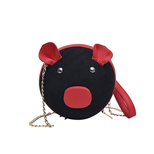 FHBDFJT Lovely Small Bag Lady Versión de Piggy Bag Handheld Suede Slanting Single Shoulder Bag Chain Round Bag, Negro