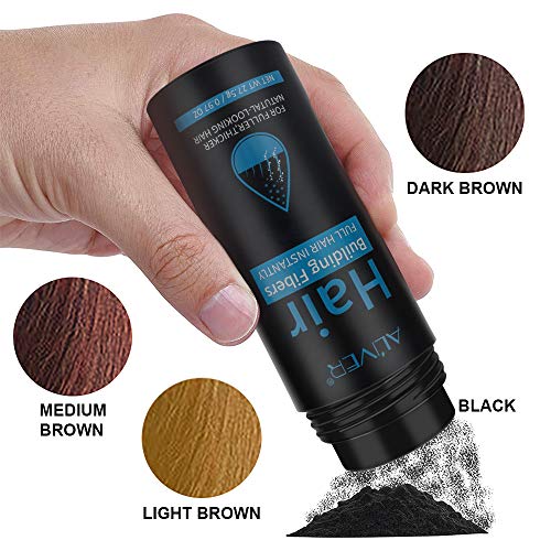 Fibras capilares, espray profesional en polvo para fibras capilares para disfrazar y cubrir el cabello debilitado o las manchas de calvicie con fibras capilares de queratina natural (Black)