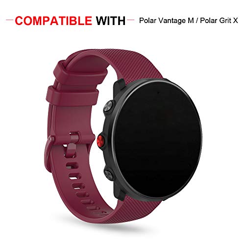 Ficocean Correa de Reloj Compatible con Polar Vantage M /Polar Grit X, Universal 22mm Correa de Silicona Pulsera de Repuesto Banda de Deportes Fitness (Rojo Vino)