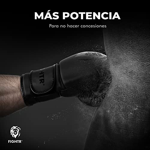 FIGHTR Guantes de Boxeo, Ideales para Estabilidad y Fuerza de Impacto, Guantes para Boxeo, MMA, Muay Thai, Kickboxing y Artes Marciales, Incluye Bolsa de Transporte (All Black, 10 oz)