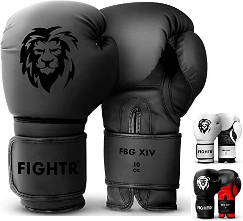 FIGHTR Guantes de Boxeo, Ideales para Estabilidad y Fuerza de Impacto, Guantes para Boxeo, MMA, Muay Thai, Kickboxing y Artes Marciales, Incluye Bolsa de Transporte (All Black, 10 oz)