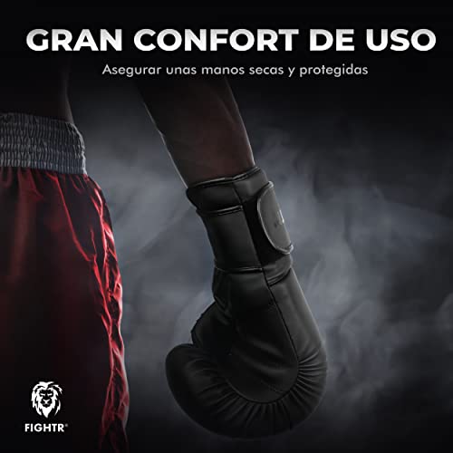 FIGHTR Guantes de Boxeo, Ideales para Estabilidad y Fuerza de Impacto, Guantes para Boxeo, MMA, Muay Thai, Kickboxing y Artes Marciales, Incluye Bolsa de Transporte (All Black, 10 oz)