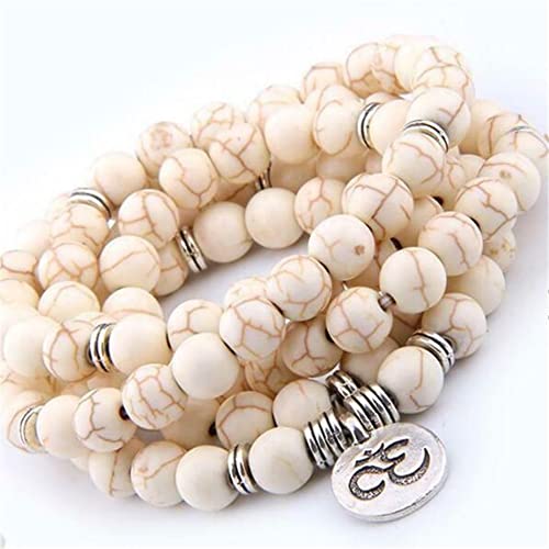 FIISH 6Mm Blanco Turquesa 108 Cuentas Colgante Pulsera meditación muñeca Ruyi Hecho a Mano Reiki Rezar Brazalete Elegante Yoga Ing-Default