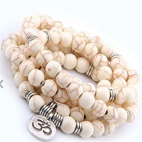 FIISH 6Mm Blanco Turquesa 108 Cuentas Colgante Pulsera meditación muñeca Ruyi Hecho a Mano Reiki Rezar Brazalete Elegante Yoga Ing-Default