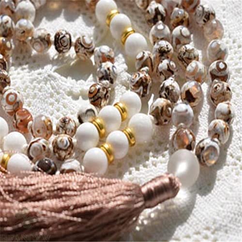 FIISH 8Mm Dzi Bead Gemstone 108 Cuentas Borlas Collar Mala Ing Fengshui Ruyi Yoga Muñeca Hecha a Mano Natural DIY Unisex-Default